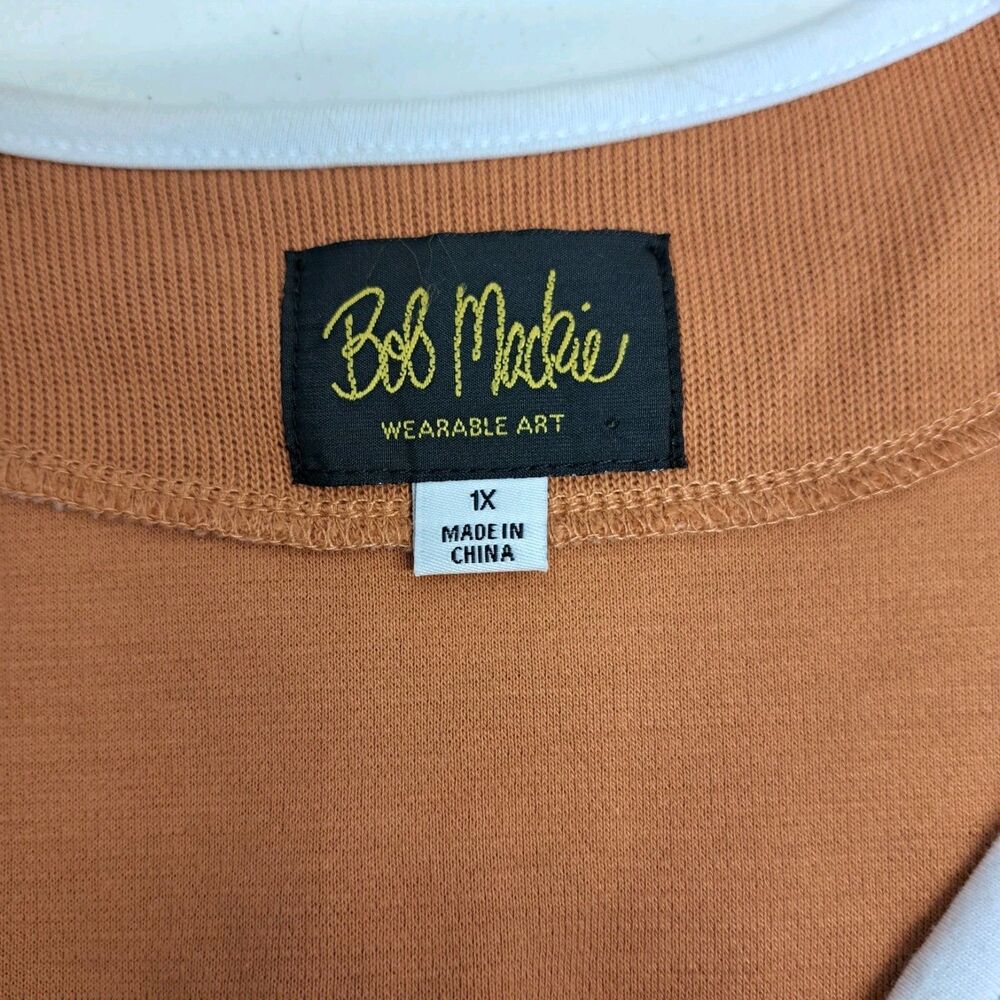 Bob Mockie Wearable Art Floral Embroidery Brown Cardigan Sweater Size 1X - Picture 3 of 8